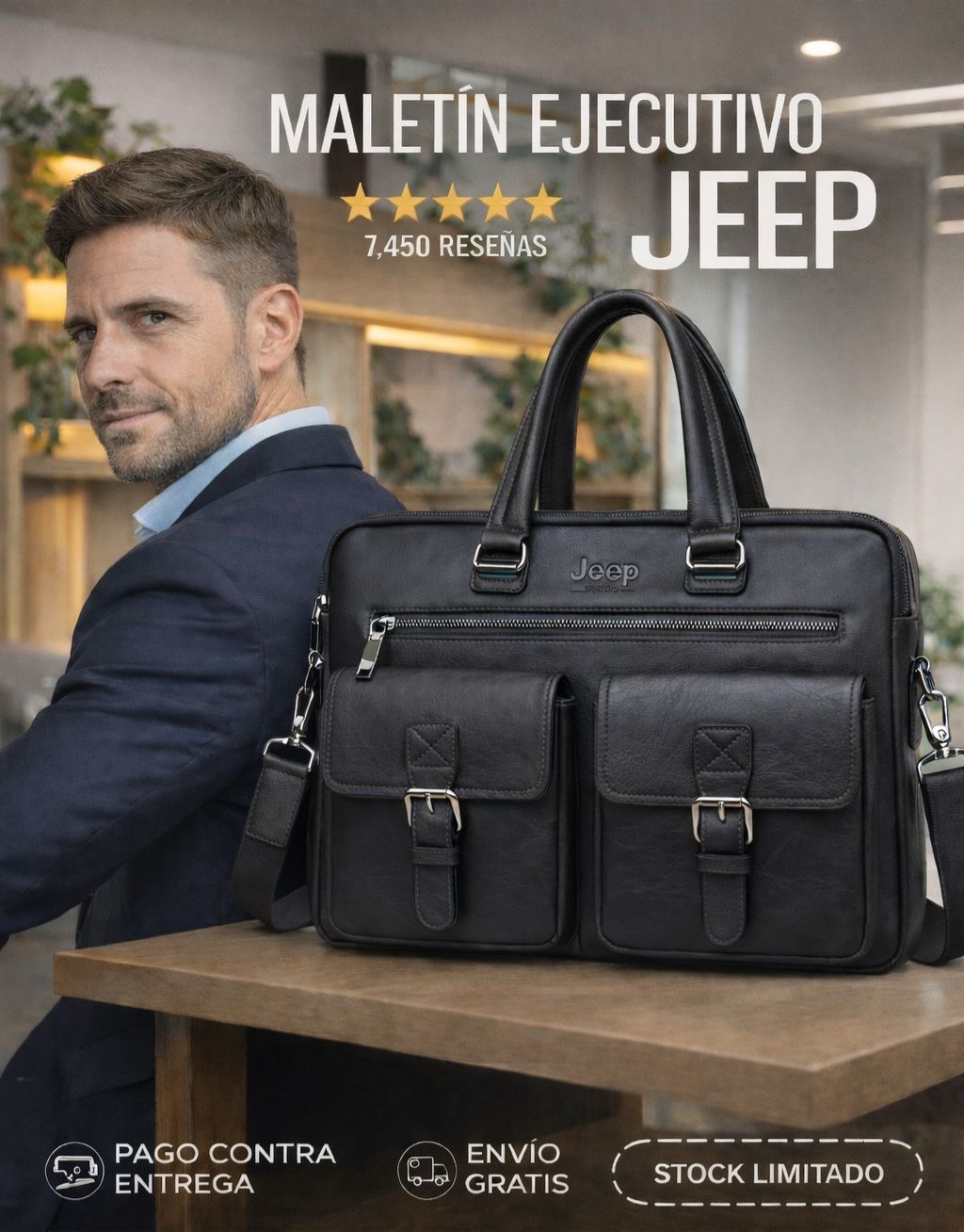 Maletín Ejecutivo Jeep De Lujo Vintage ( 38 cm x 30 cm x 8 cm )