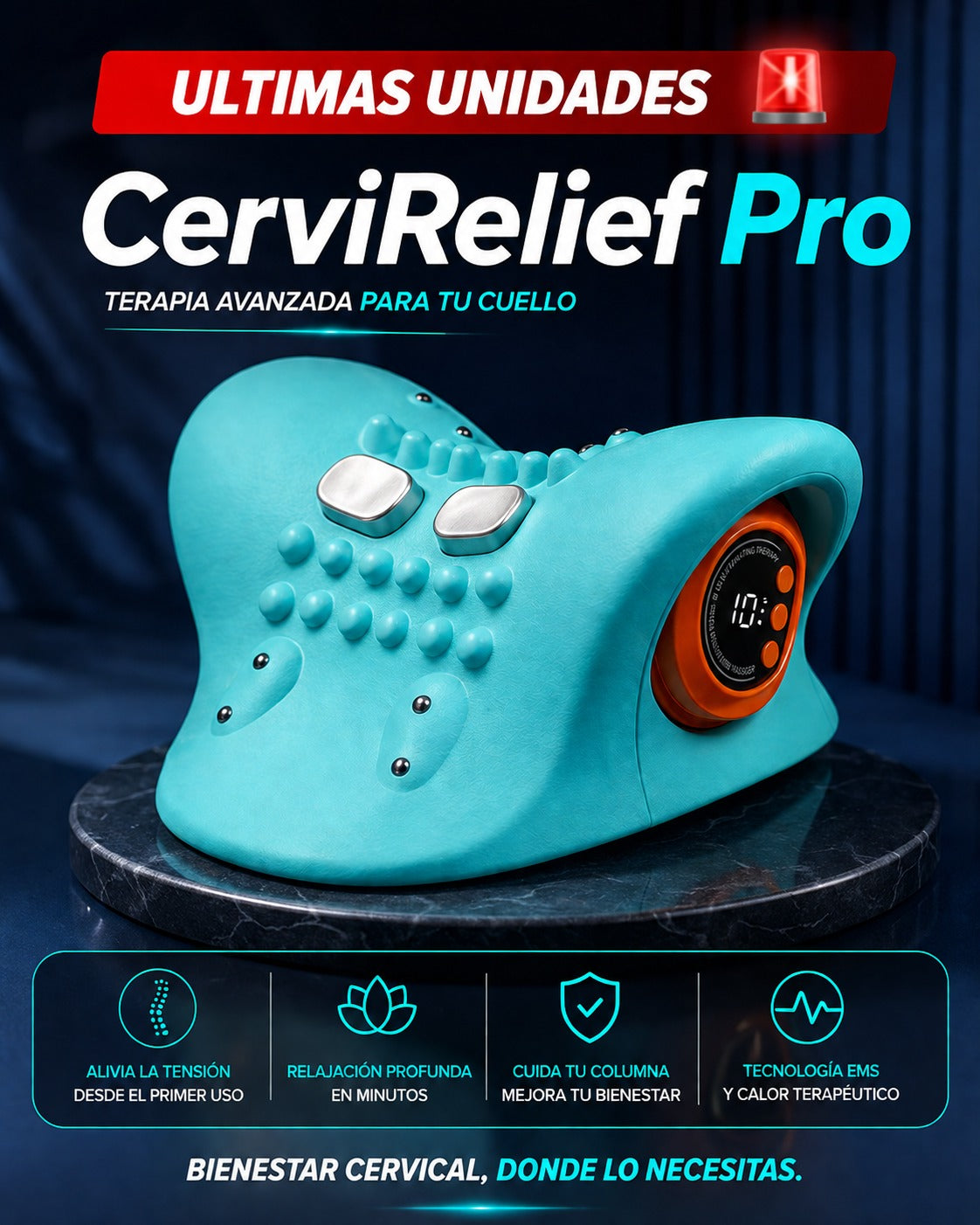 CerviRelief Pro™| Masajeador cervical con electroterapia EMS + calor 50% DESCUENTO + ENVIO GRATIS