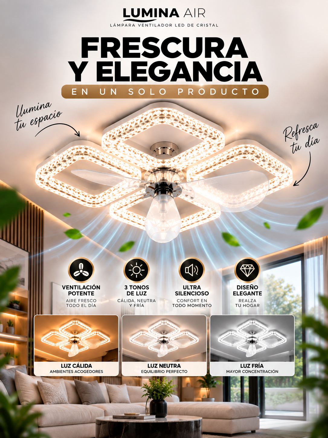 LUMINA AIR | Lámpara Ventilador de Cristal Led