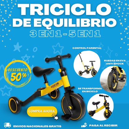 TRICICLO DE EQUILIBRIO Modelo 3 funciones en 1.  (NO INCLUYE ASIENTO DE SEGURIDAD)