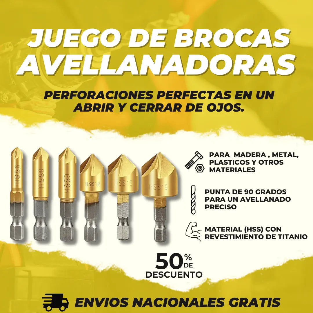 JUEGO DE BROCAS AVELLANADORAS X6