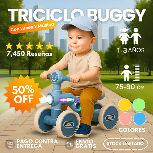¡Tu pequeño está listo para su primera aventura! | Triciclo Buggy con Luces y Música