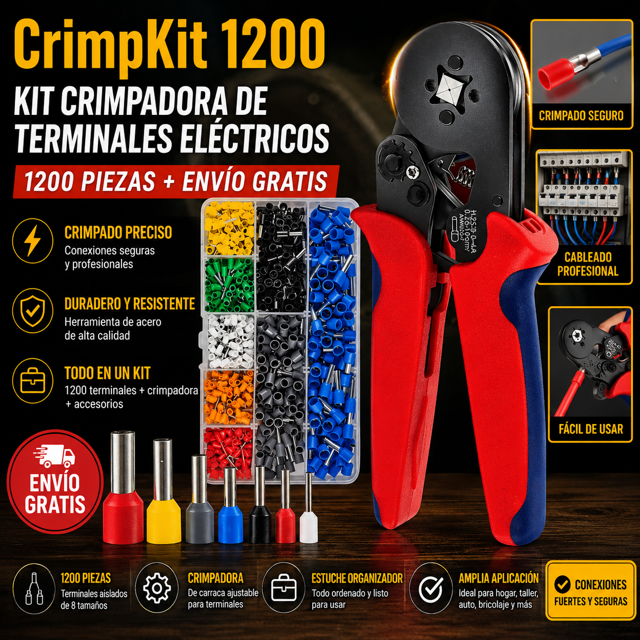 CrimpKit 1200 | Kit Crimpadora De Terminales Eléctricos 1200 Piezas + Envío Gratis