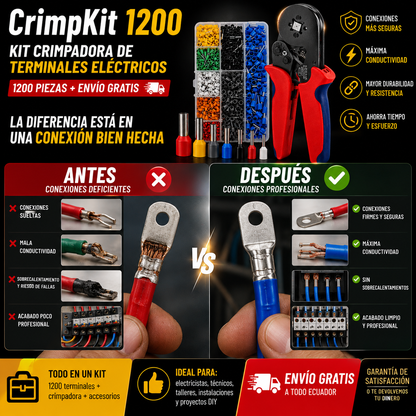 CrimpKit 1200 | Kit Crimpadora De Terminales Eléctricos 1200 Piezas + Envío Gratis