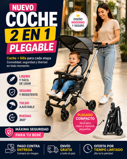 PequeRuedas | Coche 2 en 1 Plegable Paseador con Parasol- 50% de Descuento + Envío Gratis