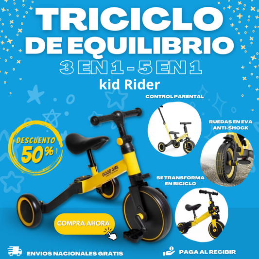 TRICICLO DE EQUILIBRIO Modelo 3 EN 1  y  5 EN 1  KidRider + Guía Educativa