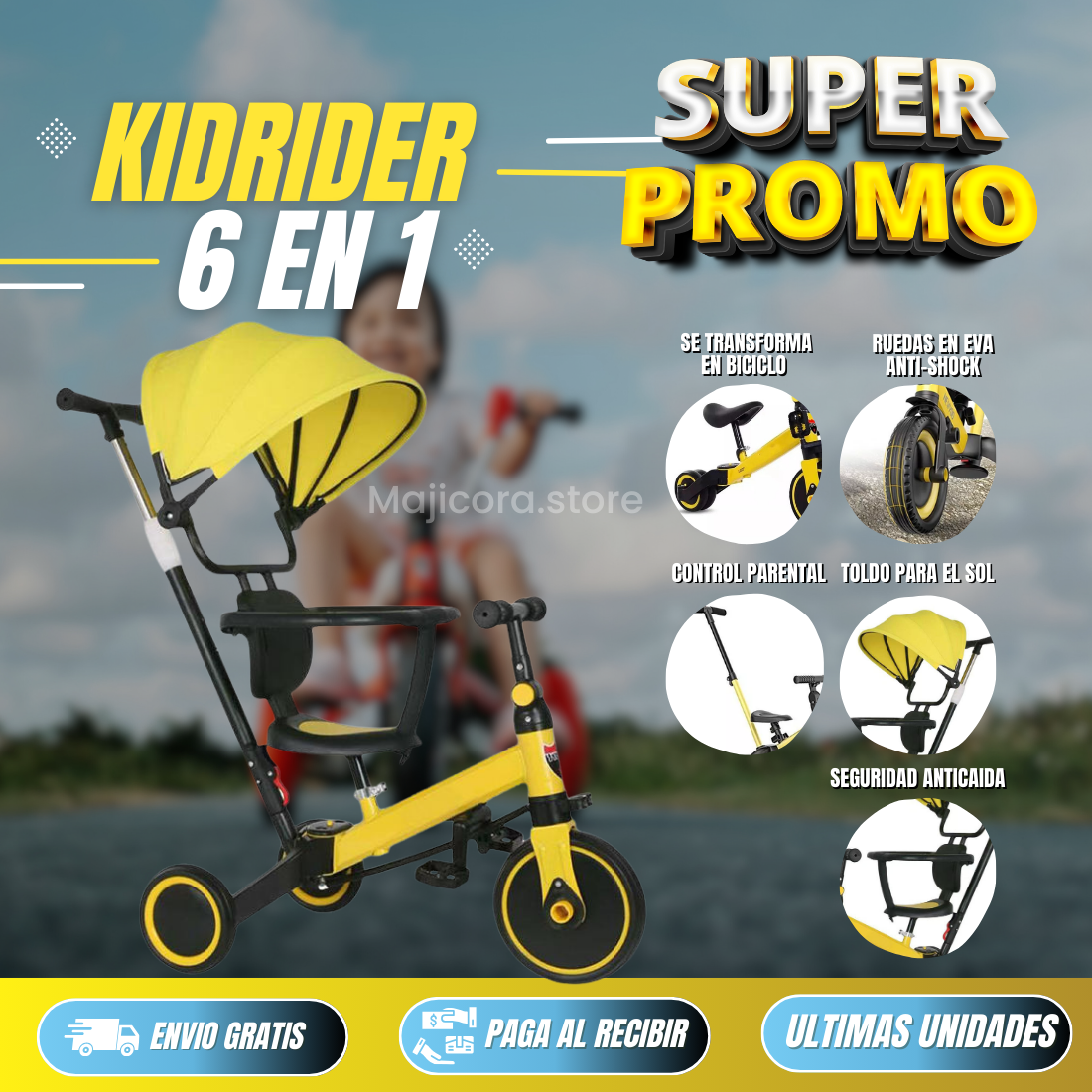 TRICICLO DE EQUILIBRIO Modelo 6 EN 1  KidRider + Regalo Gratis + Guía Educativa (Copia)