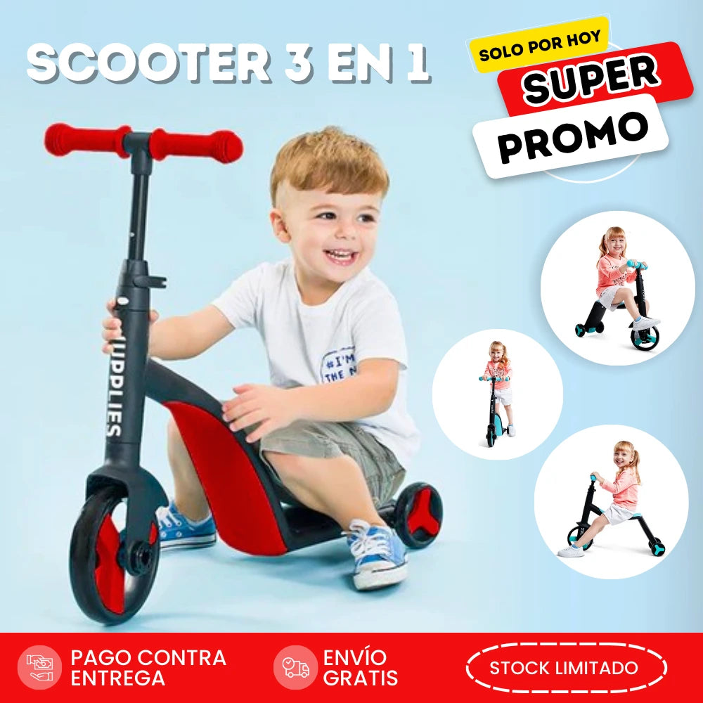 Scooter 3 en 1 Bicicleta, Patineta y Triciclo | 50% De Descuento + Envío Gratis