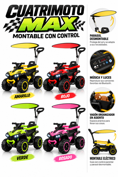 CUATRIMAX X4 | Cuatrimoto Eléctrica Infantil con Control Parental, Bluetooth, Música y Luces.