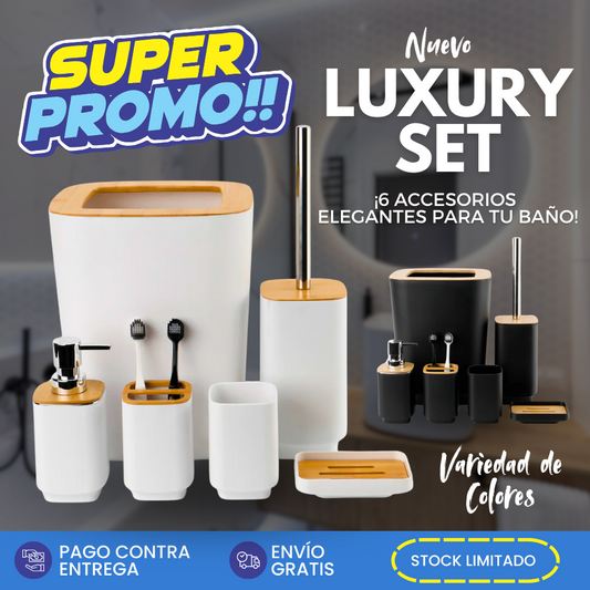 Luxury Set | Set x 6 Accesorios de Baño Con Bamboo - 50% Off + Envío Gratis