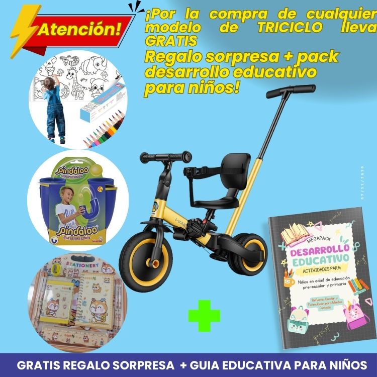 TRICICLO DE EQUILIBRIO Modelo 6 EN 1  KidRider + Regalo Gratis + Guía Educativa (Copia)