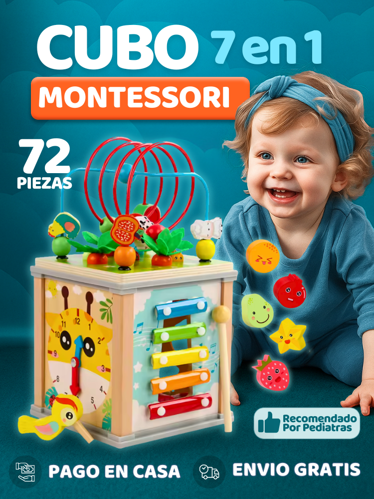 ¡Tu bebé aprende mientras juega! | 7 en 1 Juguete Cubo de Actividades Montessori