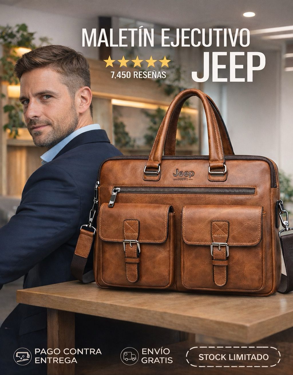 Maletín Ejecutivo Jeep De Lujo Vintage ( 38 cm x 30 cm x 8 cm )