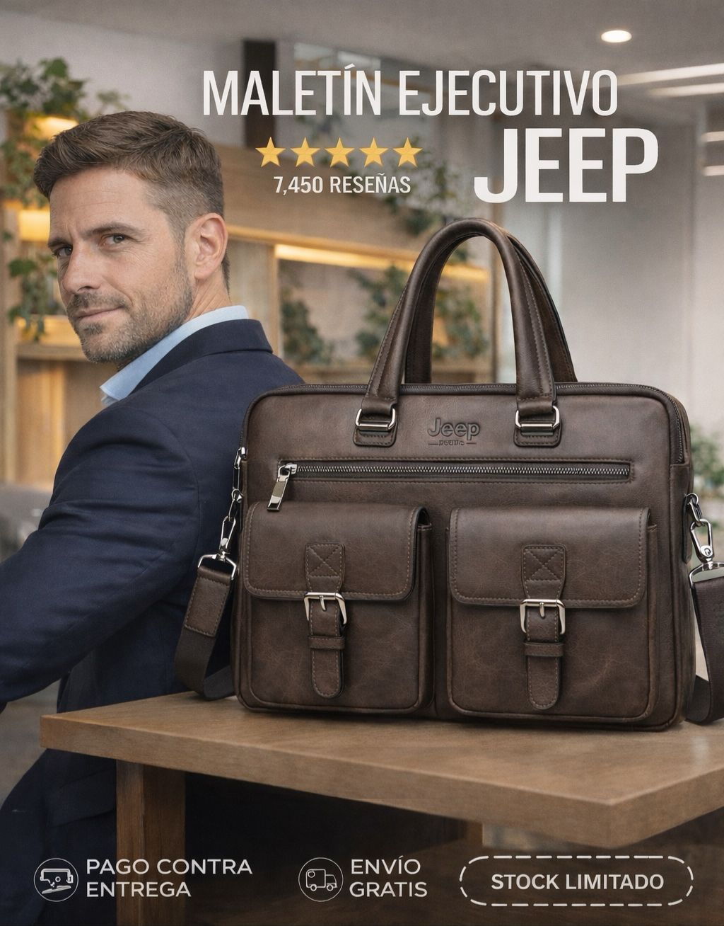 Maletín Ejecutivo Jeep De Lujo Vintage ( 38 cm x 30 cm x 8 cm )