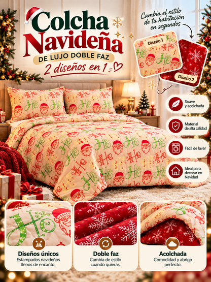 Colcha Navideña de Lujo Doble Faz | 2 Diseños en 1