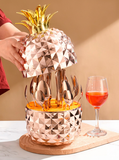 Set Premium 24 Cubiertos Pineapple Gold ¡Dale un toque elegante a tu mesa en segundos!